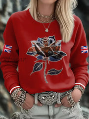 Women’s UK Flag Art Printed Sweatshirt Red / S