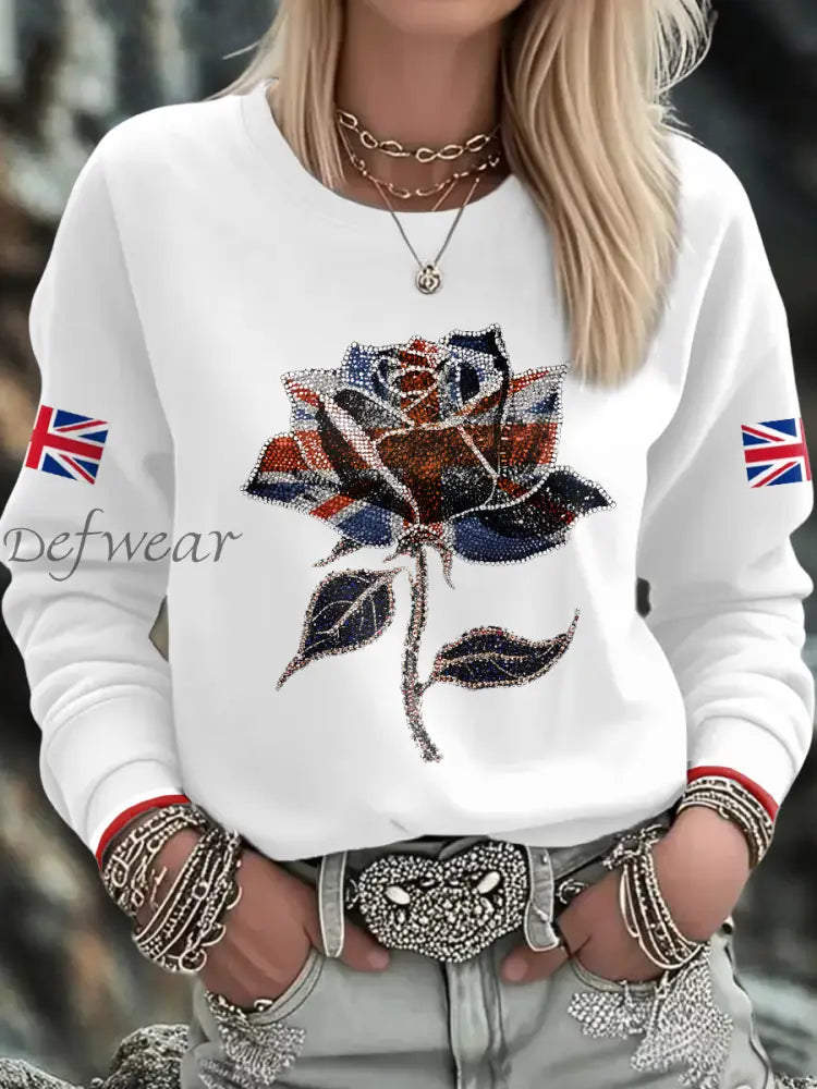 Women’s UK Flag Art Printed Sweatshirt White / S