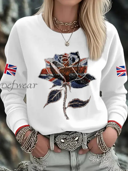 Women’s UK Flag Art Printed Sweatshirt White / S