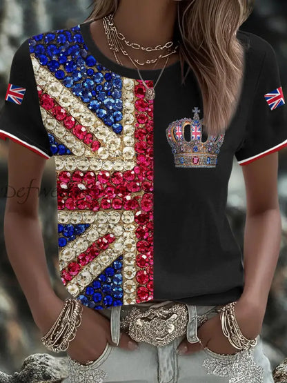 Women’s UK Flag Art Printed T shirt Black / S