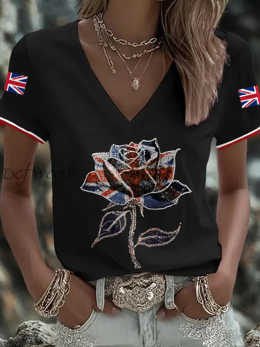 Women’s UK Flag Art Printed T shirt Black / S