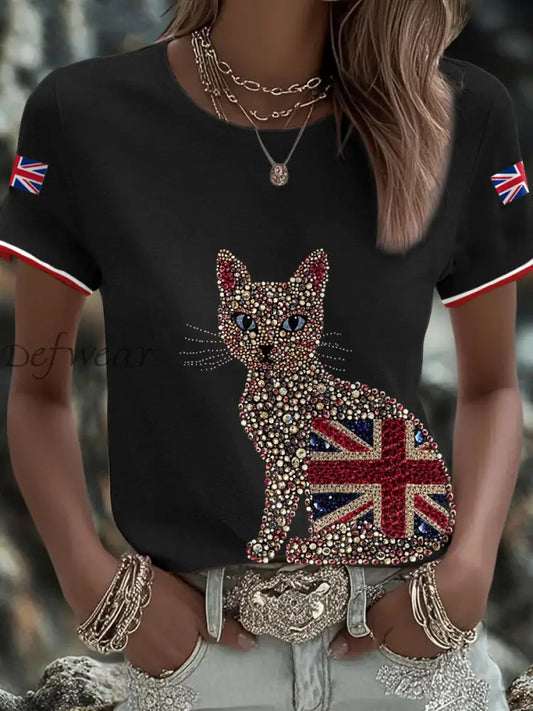 Women’s UK Flag Art Printed T shirt Black / S