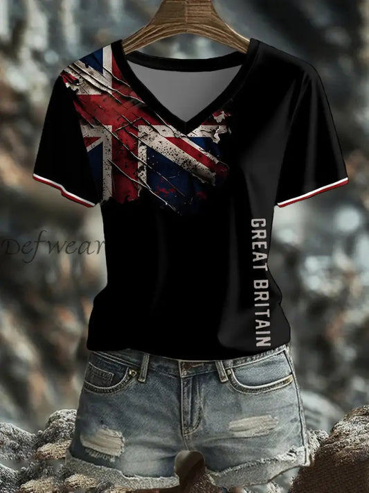 Women’s UK Flag Art Printed T shirt Black / S