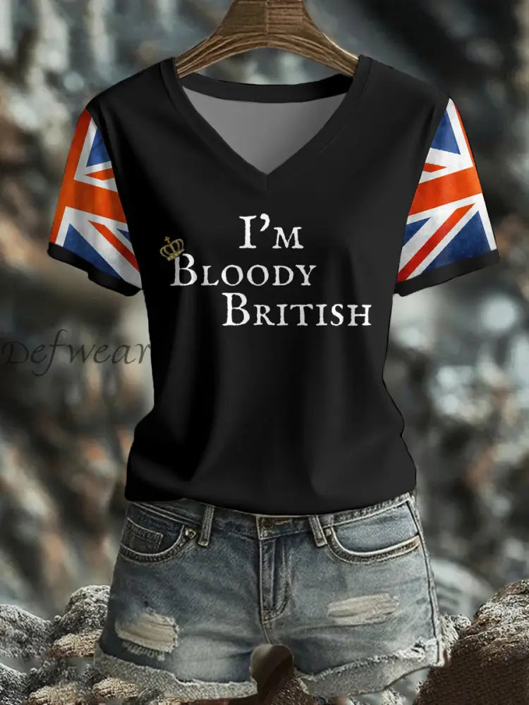 Women’s UK Flag Art Printed T shirt Black / S
