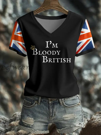 Women’s UK Flag Art Printed T shirt Black / S