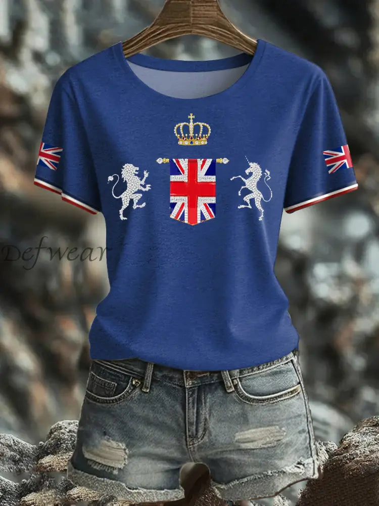 Women’s UK Flag Art Printed T shirt Blue / S