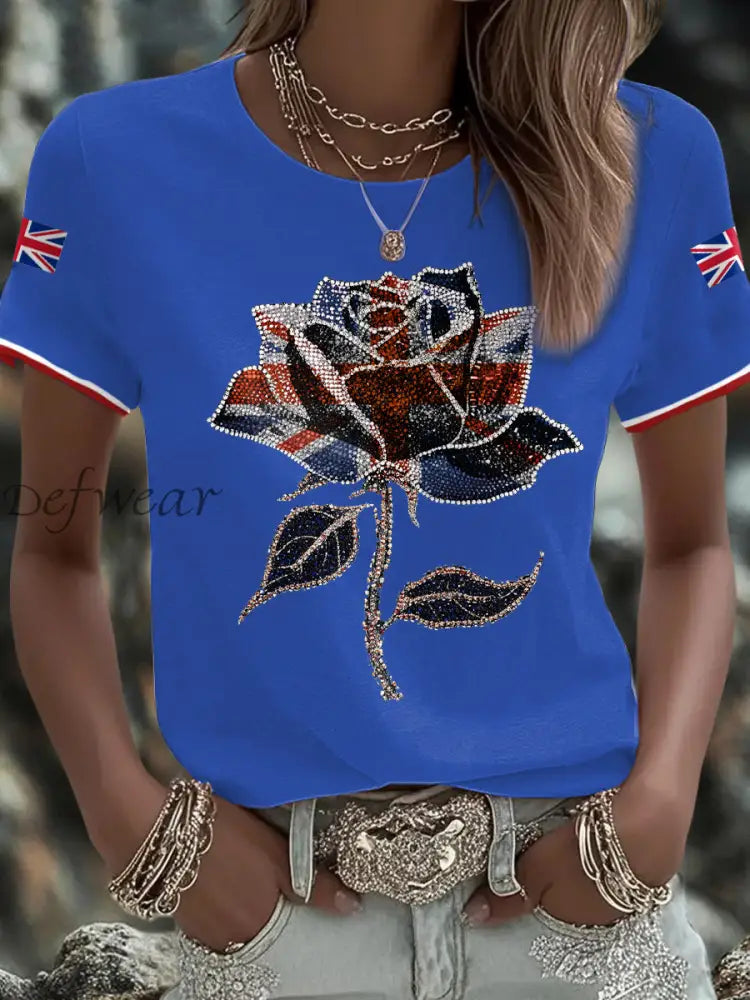 Women’s UK Flag Art Printed T shirt Blue / S