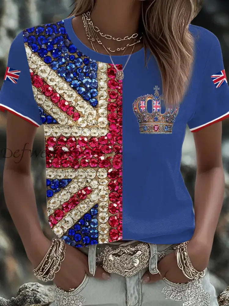 Women’s UK Flag Art Printed T shirt Blue / S