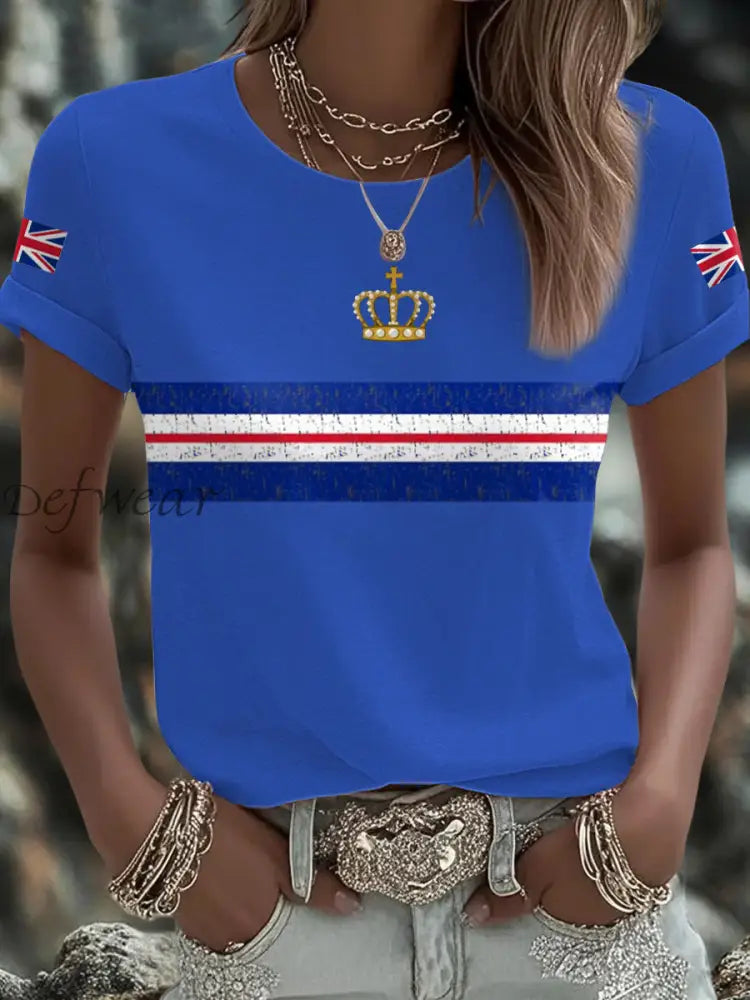 Women’s UK Flag Art Printed T shirt Blue / S