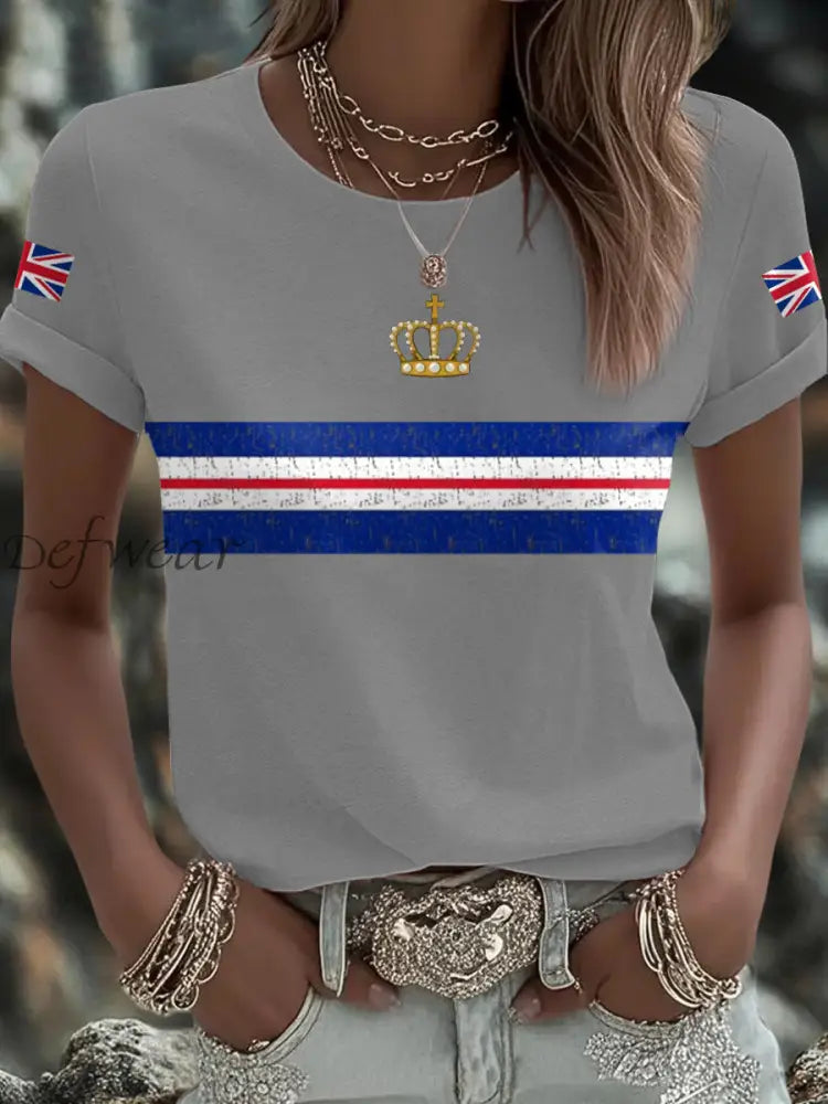 Women’s UK Flag Art Printed T shirt Light Gray / S