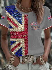 Women’s UK Flag Art Printed T shirt Light Gray / S