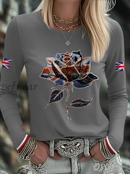 Women’s UK Flag Art Printed T shirt Light Gray / S