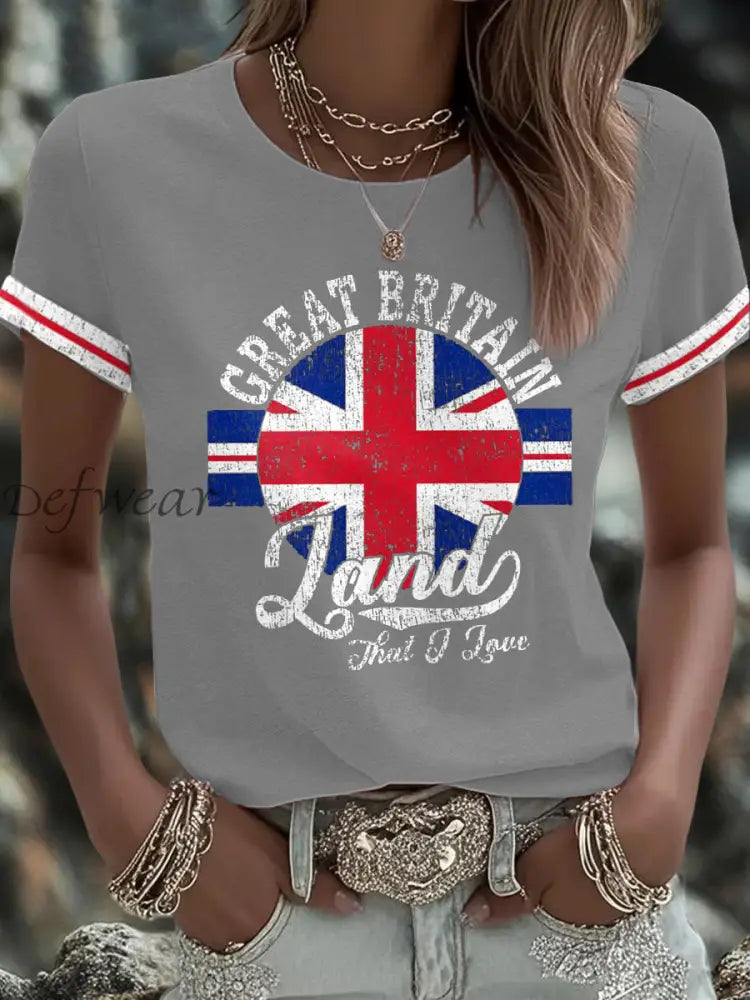 Women’s UK Flag Art Printed T shirt Light Gray / S