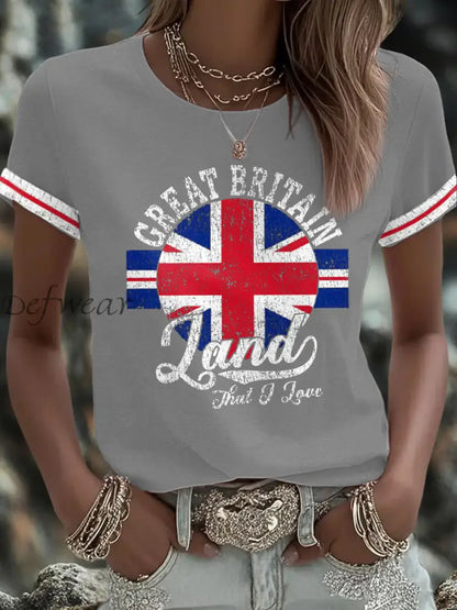 Women’s UK Flag Art Printed T shirt Light Gray / S
