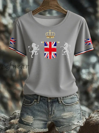 Women’s UK Flag Art Printed T shirt Light Gray / S