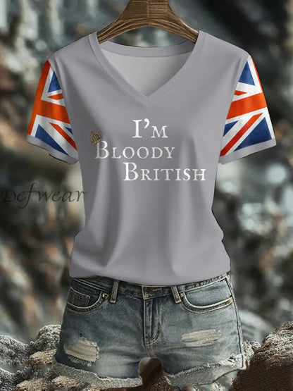 Women’s UK Flag Art Printed T shirt Light Gray / S
