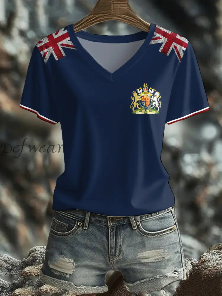 Women’s UK Flag Art Printed T shirt Navy Blue / S