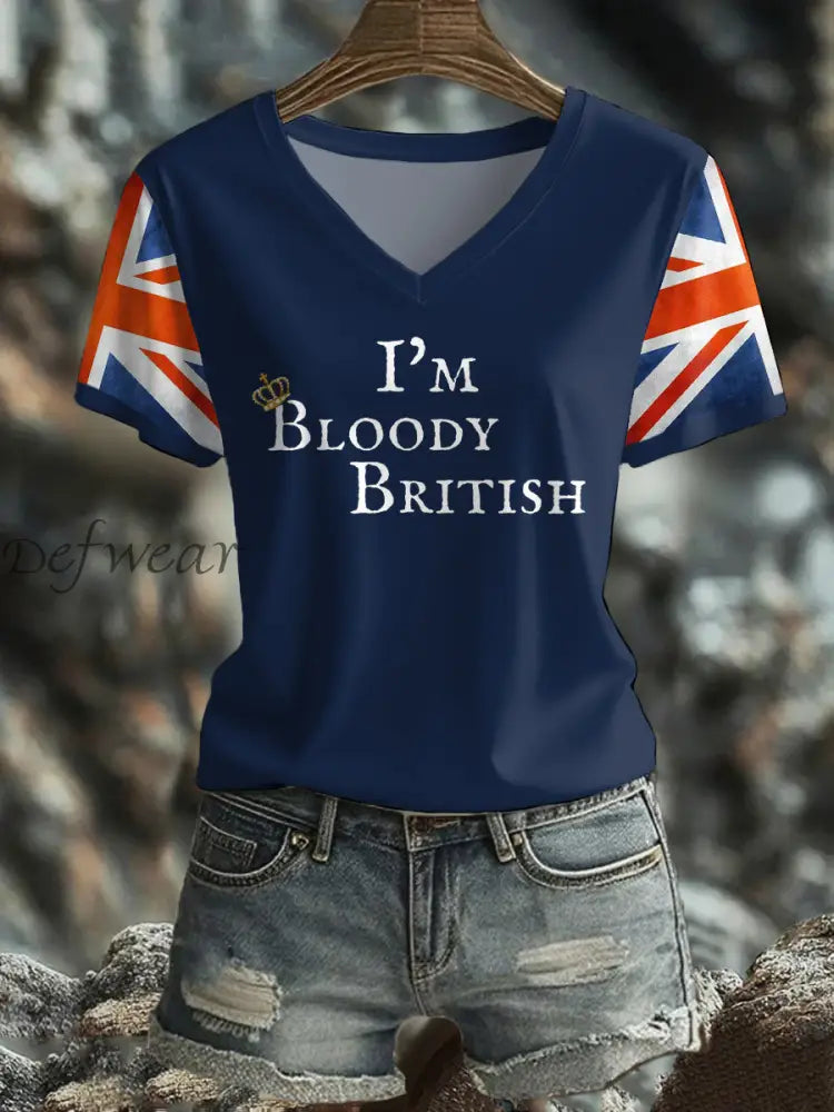 Women’s UK Flag Art Printed T shirt Navy Blue / S