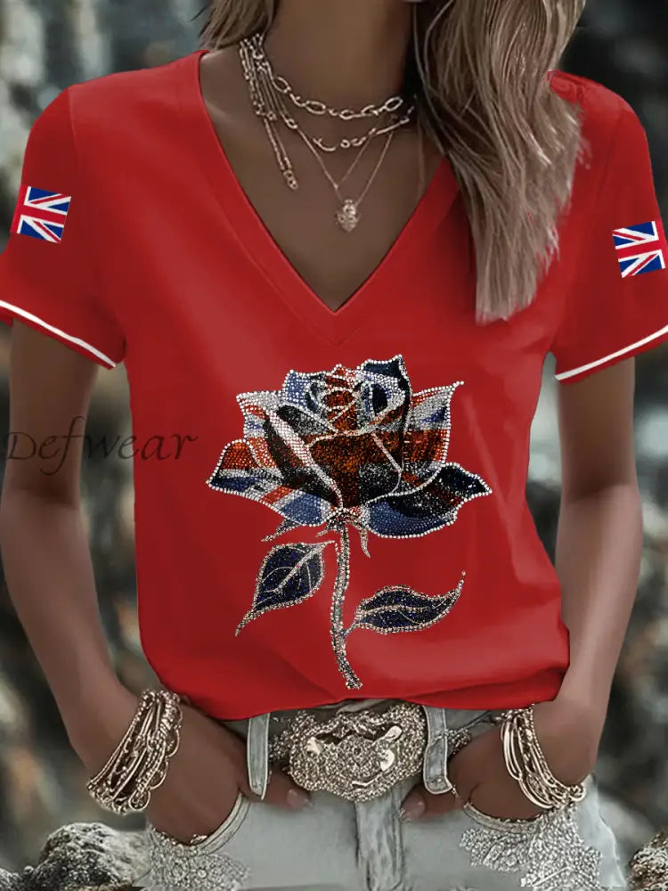 Women’s UK Flag Art Printed T shirt Red / S