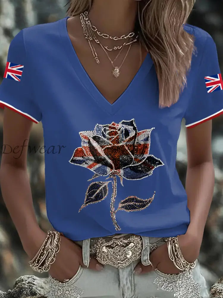 Women’s UK Flag Art Printed T shirt Royal Blue / S