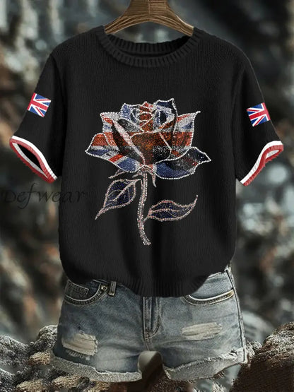 Women’s UK Flag Art Printed Tops Black / S