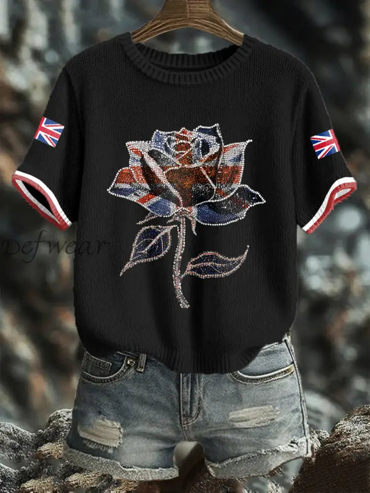 Women’s UK Flag Art Printed Tops Black / S