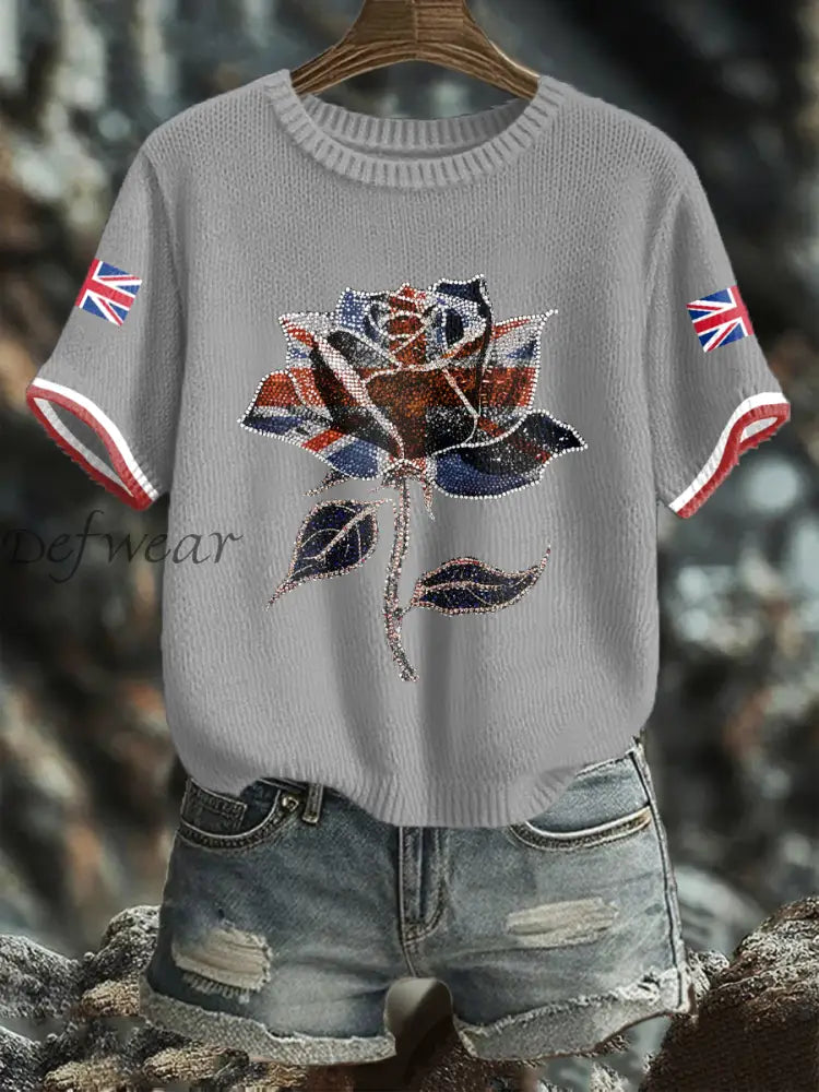 Women’s UK Flag Art Printed Tops Light Gray / S