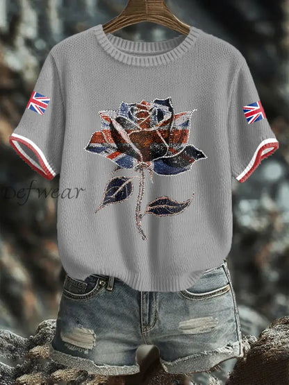 Women’s UK Flag Art Printed Tops Light Gray / S