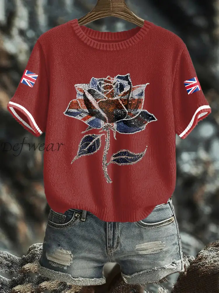 Women’s UK Flag Art Printed Tops Red / S