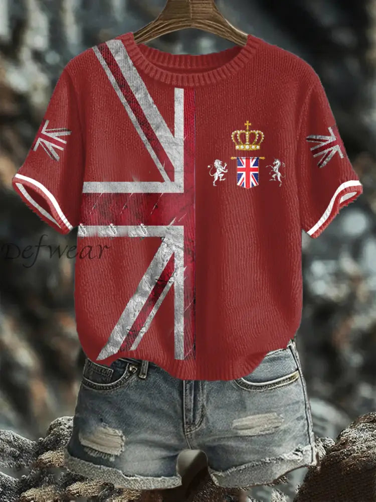 Women’s UK Flag Art Printed Tops Red / S