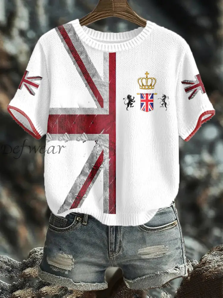 Women’s UK Flag Art Printed Tops White / S