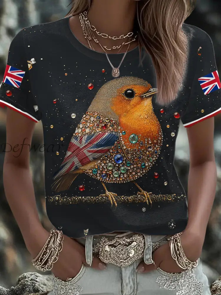 Women’s UK Flag Art Rose Printed T shirt Black / S