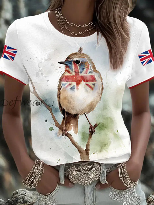 Women’s UK Flag Art Rose Printed T shirt White / S