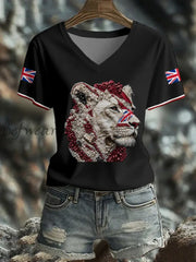 Women’s UK Flag Lioness Art Printed T shirt Black / S