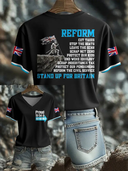 Women’s UK Flag Reform Printed T shirt Black / S