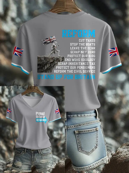 Women’s UK Flag Reform Printed T shirt Light Gray / S