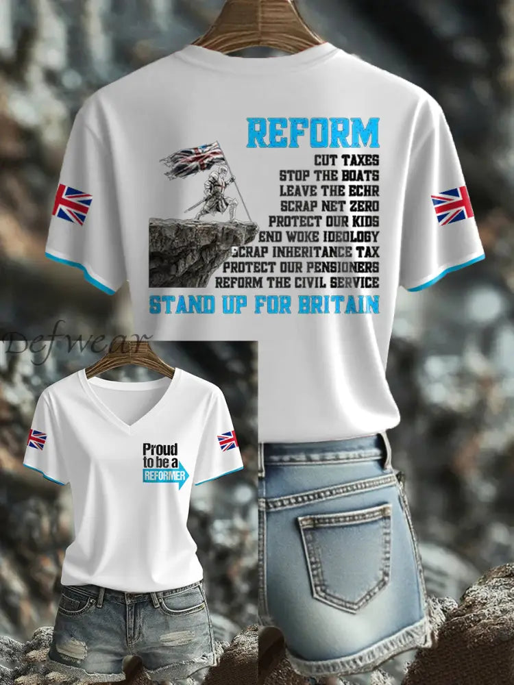 Women’s UK Flag Reform Printed T shirt White / S