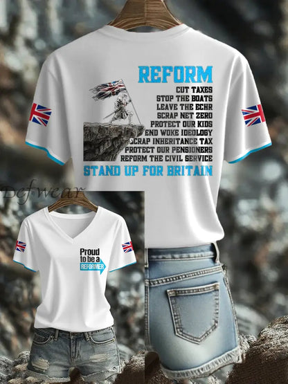 Women’s UK Flag Reform Printed T shirt White / S