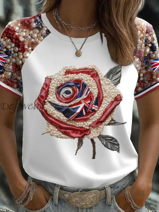 Women’s UK Flag Rose Art Printed T shirt White / S