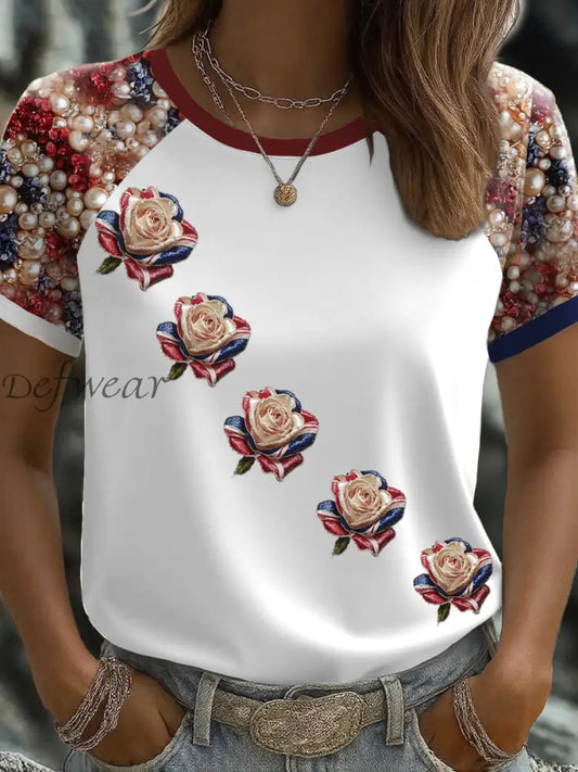 Women’s UK Flag Rose Art Printed T shirt White / S