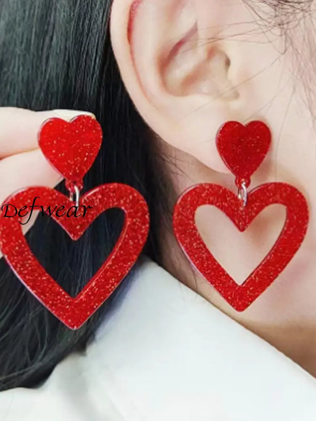 Women’s Valentine’s Day Heart Earrings Red