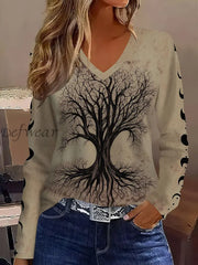 Women’s Viking Tree of Life V-Neck T-Shirts Khaki / S