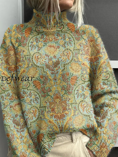 Women’s Vintage Art Floral Print Casual Chic Sweater Pullover A / S