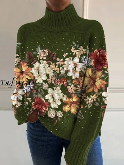 Women’s Vintage Art Floral Print Casual Chic Sweater Pullover A / S