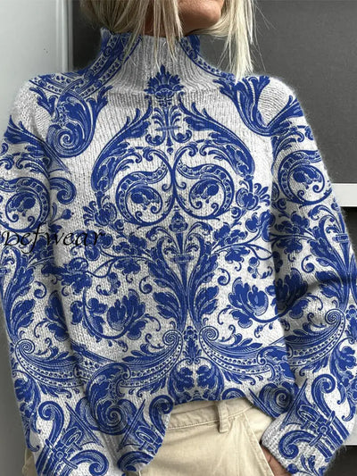 Women’s Vintage Art Floral Print Casual Chic Sweater Pullover A / S