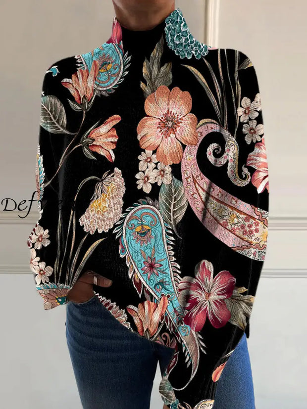 Women’s Vintage Art Floral Print Casual Chic Sweater Pullover A / S