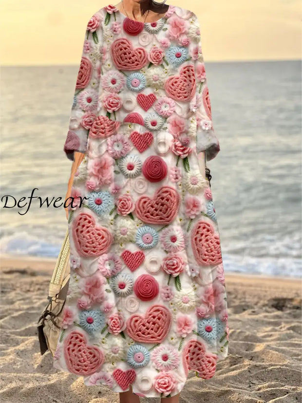 Women’s Vintage Art Print Pattern Pocket Elegant Cotton Dress A / S