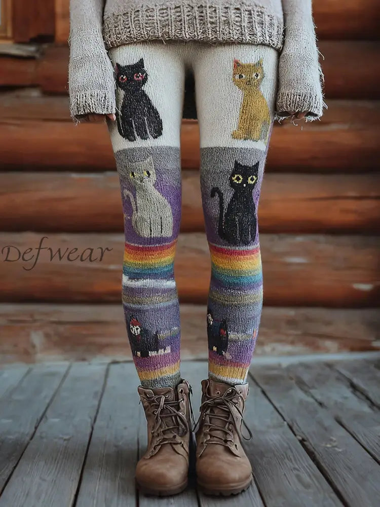 Women’s Vintage Cats Print Leggings Purple / S