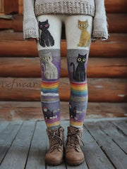 Women’s Vintage Cats Print Leggings Purple / S