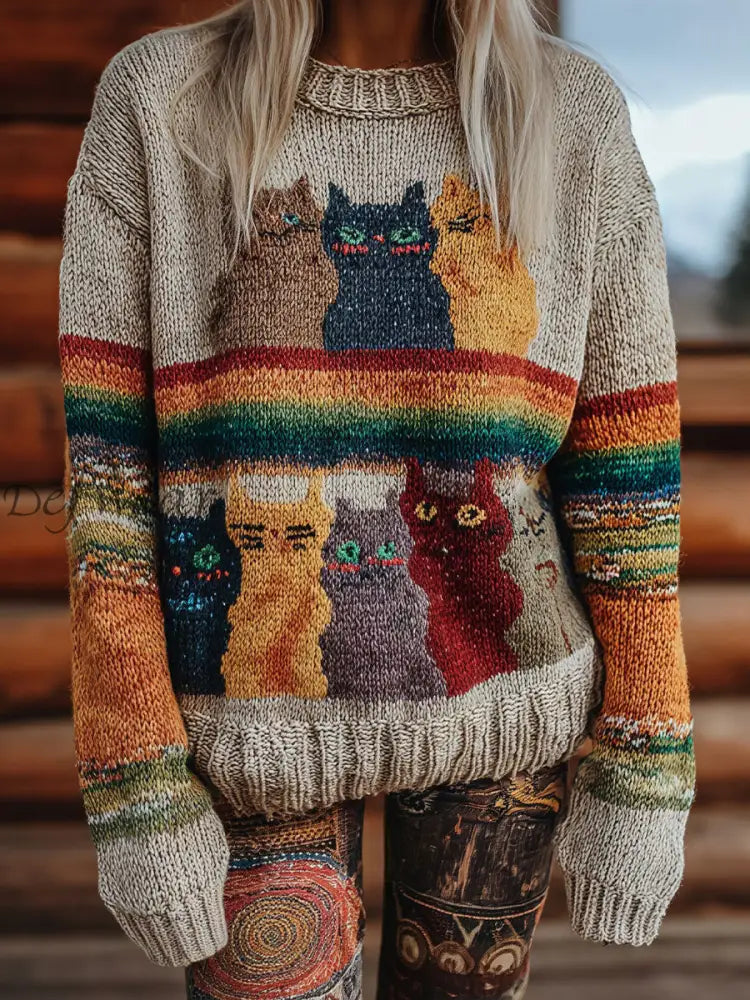 Women’s Vintage Cats Print Tops As picture / S